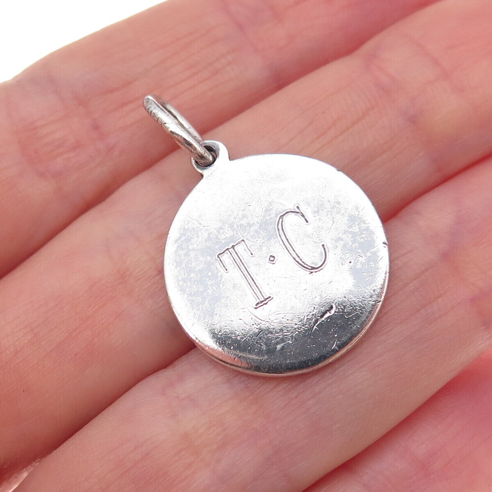 Tiffany & Co. 925 Sterling Silver Vintage Engraved Round Tag Charm Pendant